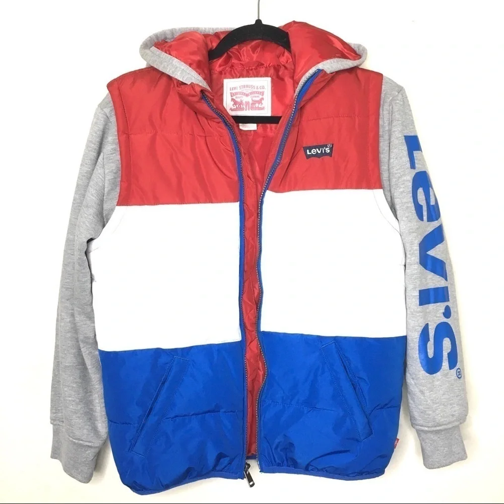Levi’s‎ Boys Colorblock Logo Puffer Fleece Hoodie Jacket
